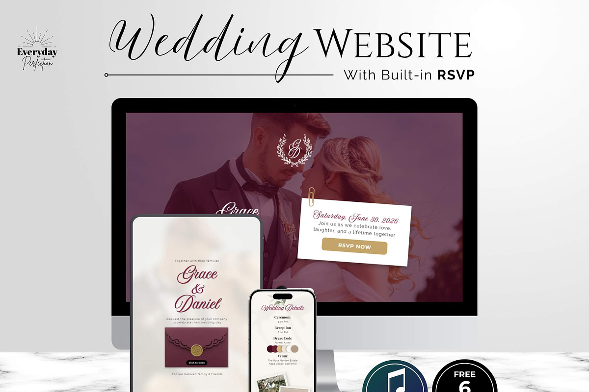 Dark Burgundy Wedding Website, a Landing Page Template by Everyday Perfection (Photo 1 of 13)