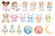 Watercolor Astronaut Clipart Bundle, a Person Illustration by Villa 11 Estudio (Thumbnail 3 of 7)