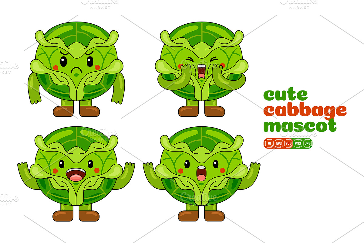 Cabbage Mascot Cartoon Vector Pack, an Illustration by MEDZ (Photo 5 of 5)