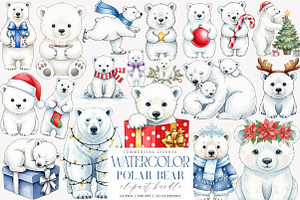 Watercolor Polar Bear Christmas PNG, an Illustration by SinaCreation