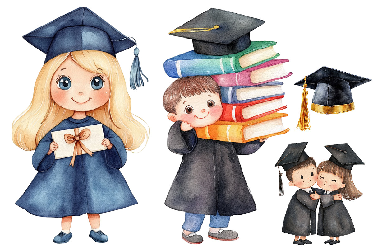 Watercolor Graduation Clipart, a Seasonal Illustration by CitraGraphics (Photo 4 of 4)