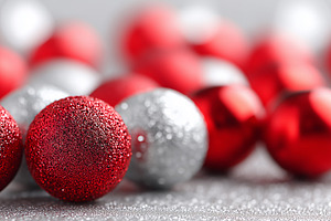 Red and silver Christmas baubles, a Holiday Photo by MistyDay
