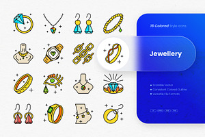 Jewellery Colored Icons, an Outline Icon by cidcud_graphic