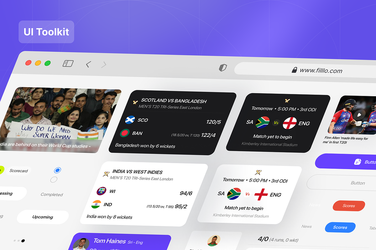 Filllo - Cricket live Score UI Kit, an UI Kit Template by floxui (Photo 4 of 8)