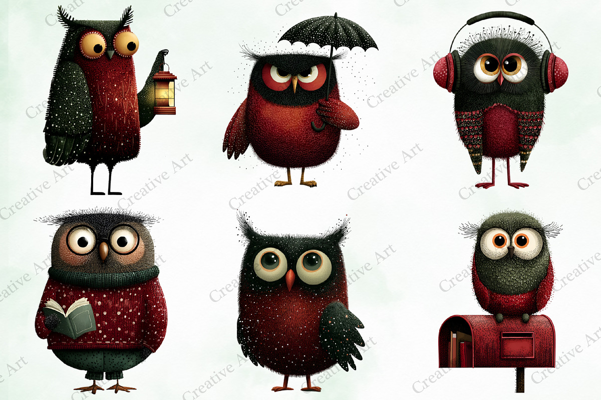Whimsical & Quirky Owl Clipart, an Illustration by Creative Art (Photo 3 of 10)