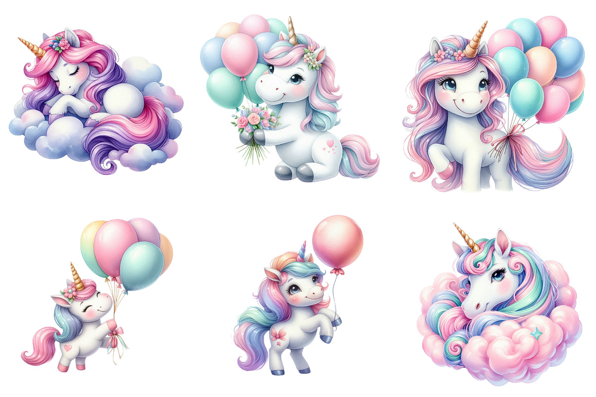 Unicorn watercolor clipart, an Illustration by CreationArt (Photo 2 of 5)