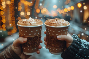 Two hands holding festive takeaway, a Food & Drink Photo by Elena Vagengeim
