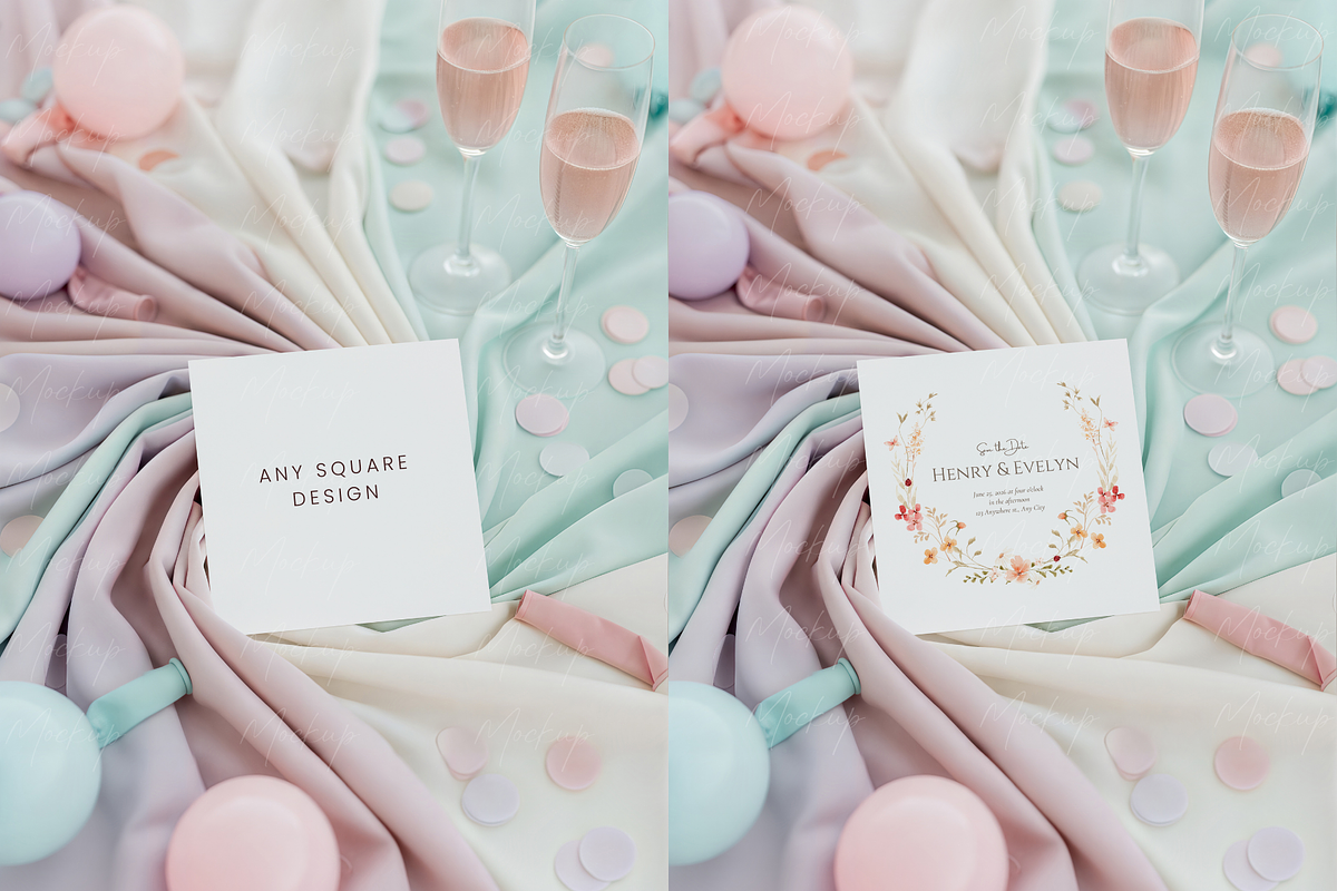 Square Card Mockup Pastel Party, a Product Mockup by TatiMockup (Photo 2 of 3)