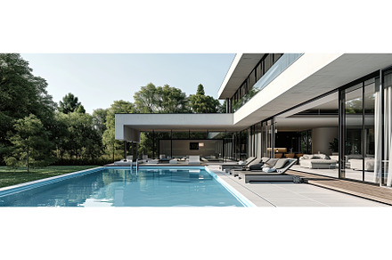 Contemporary luxury villa with blue, an Architecture Photo by Neirfy