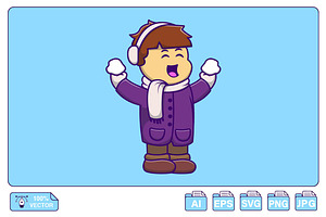 Cute Boy Holding Snow Cartoon, a Person Illustration by Artstorystudio