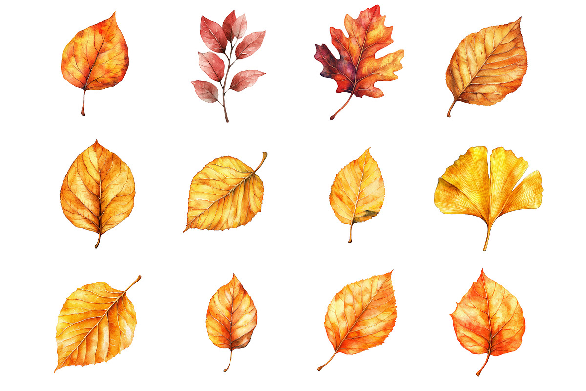 Watercolor Fall Leaves Clipart, a Seasonal Illustration by CitraGraphics (Photo 2 of 5)