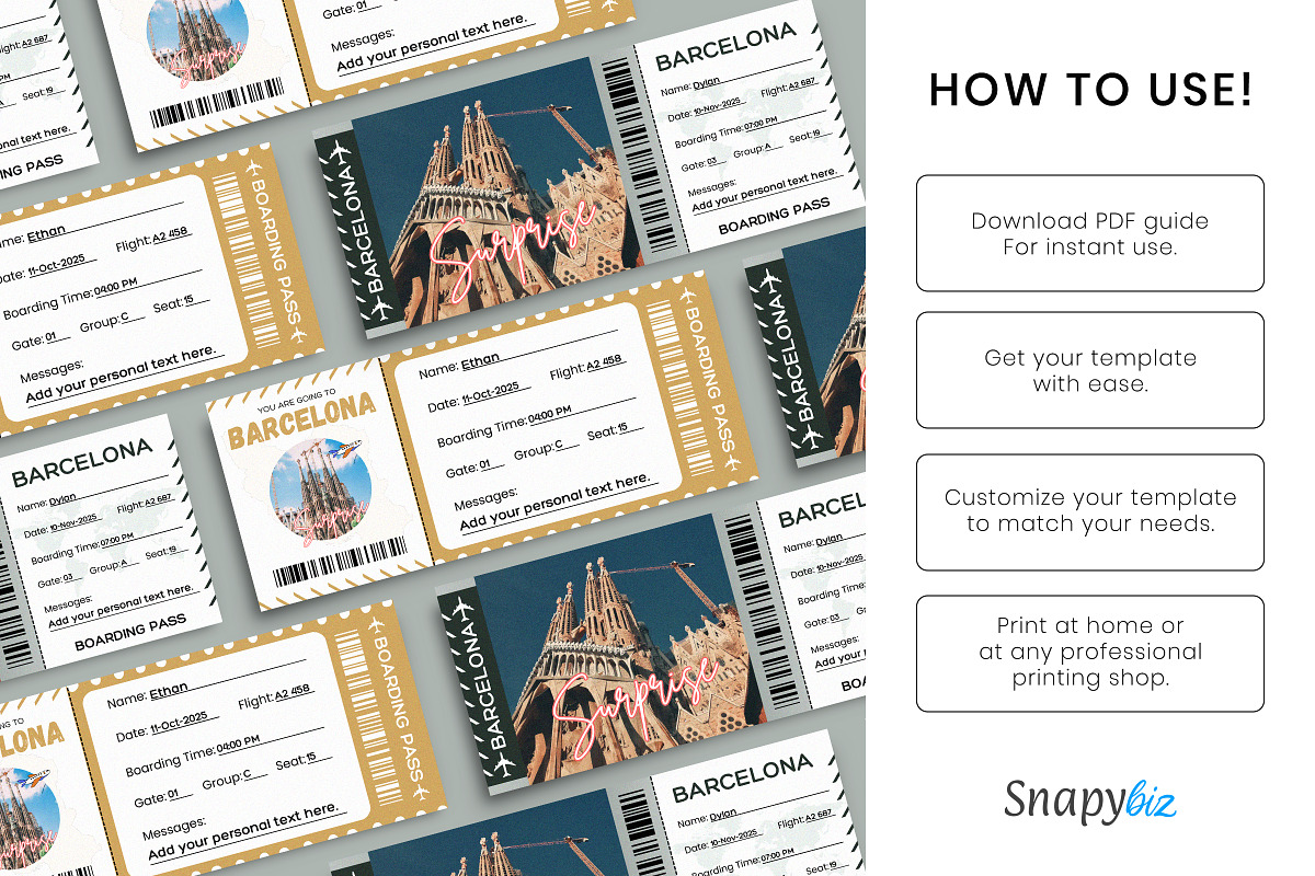 Barcelona Boarding Pass Canva, a Card Template by Snapybiz (Photo 8 of 10)