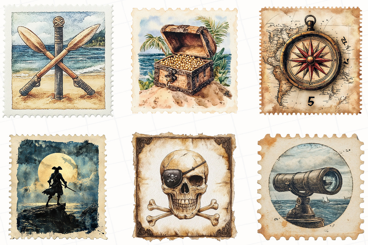Nautical Pirates Postage Clipart, an Illustration by OK Design (Photo 5 of 5)