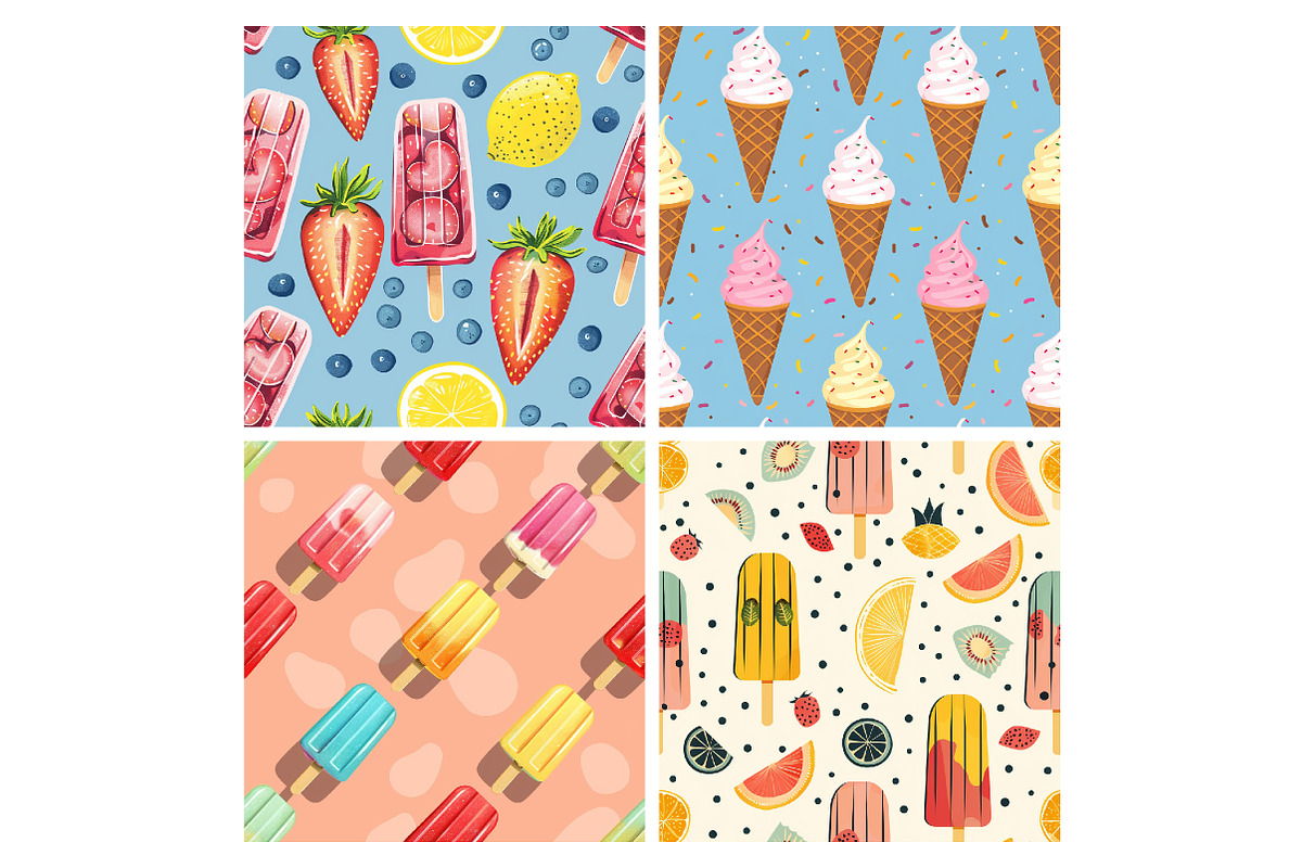 Summer Ice Cream Seamless Pattern, an Illustration by DreamArtGraphic (Photo 2 of 5)