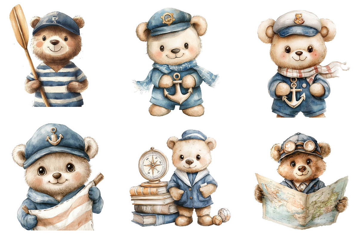 Bear Sailor Clipart, Nautical Clipar, an Illustration by CreationArt (Photo 4 of 5)