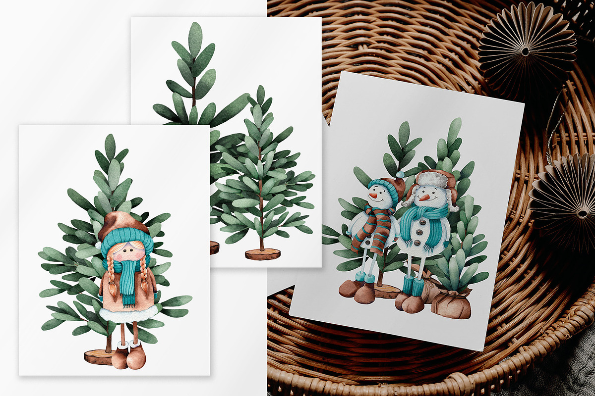 Christmas Snowmen Cartoons & Trees, an Animal Illustration by Jeanna Draw (Photo 2 of 13)