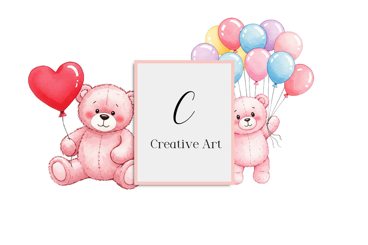Watercolor Pink Cute Blush Teddy Png, an Illustration by Creative Art (Photo 10 of 10)