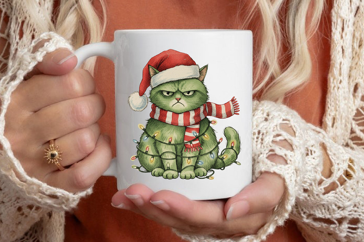 Grumpy Christmas Cat  PNG, an Illustration by Designking (Photo 4 of 6)