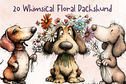 Whimsical Floral Dachshund, Cute Dog, an Animal Illustration by GiraffeCreative (Thumbnail 1 of 20)