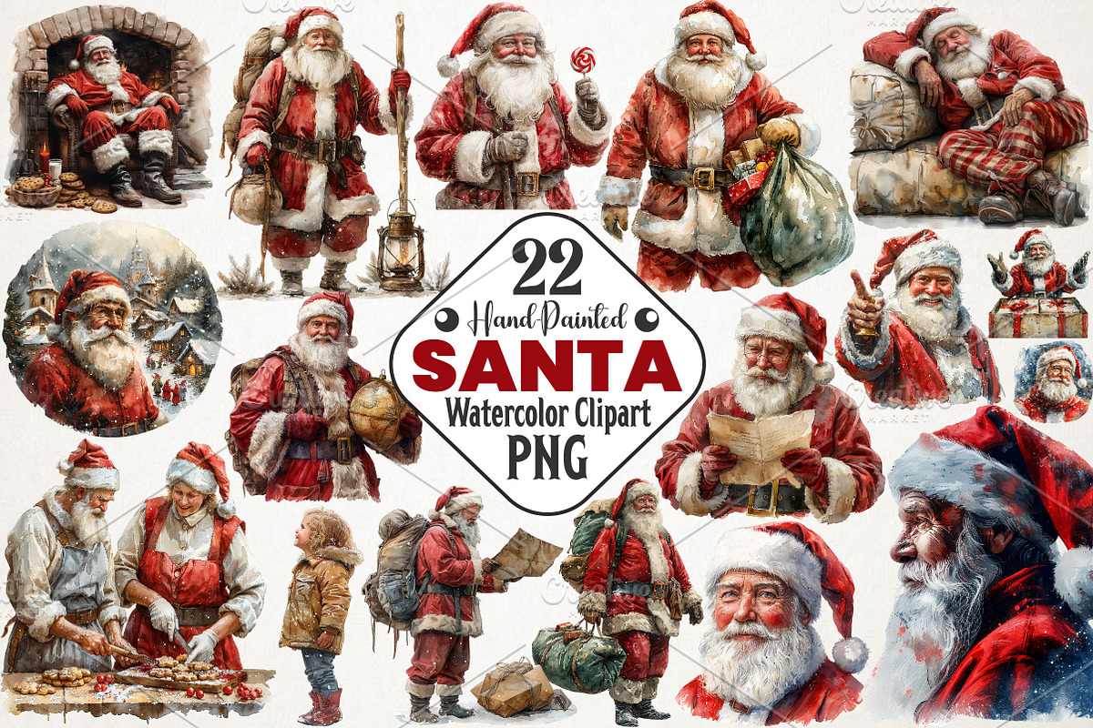 Hand-Painted Watercolor Santa Png, an Illustration by RobertsArt (Photo 1 of 7)