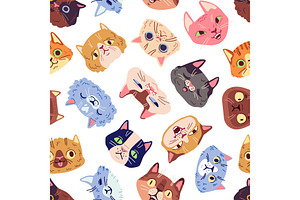 Cartoon cats faces seamless pattern, an Animal Illustration by Ksania