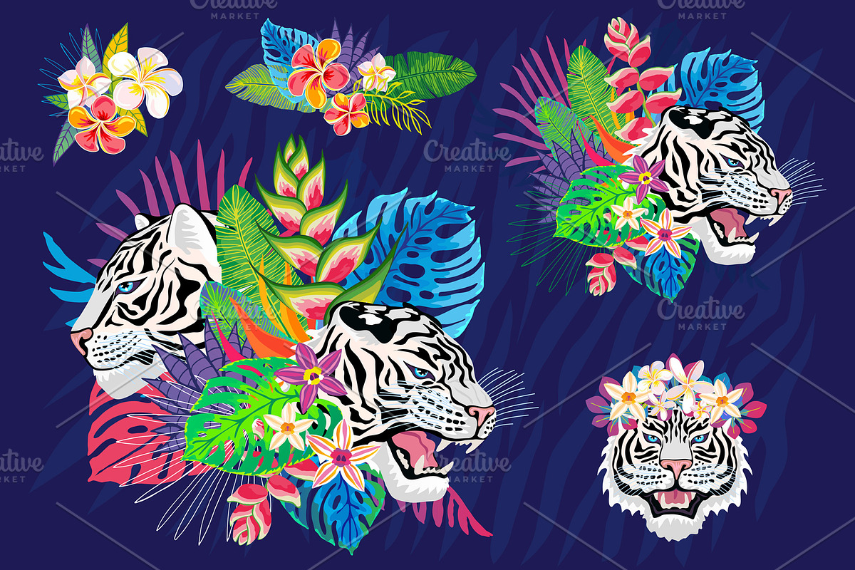 White Tiger in Tropical vector, an Animal Illustration by Iraida_Bearlala (Photo 4 of 10)