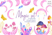 Magic crystals, moon and mushrooms., an Illustration by AnaGuziiArt (Thumbnail 1 of 9)