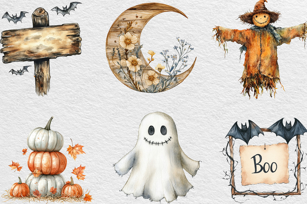 Soft Rustic Halloween Clipart, an Illustration by Black Bird Studio (Photo 3 of 6)