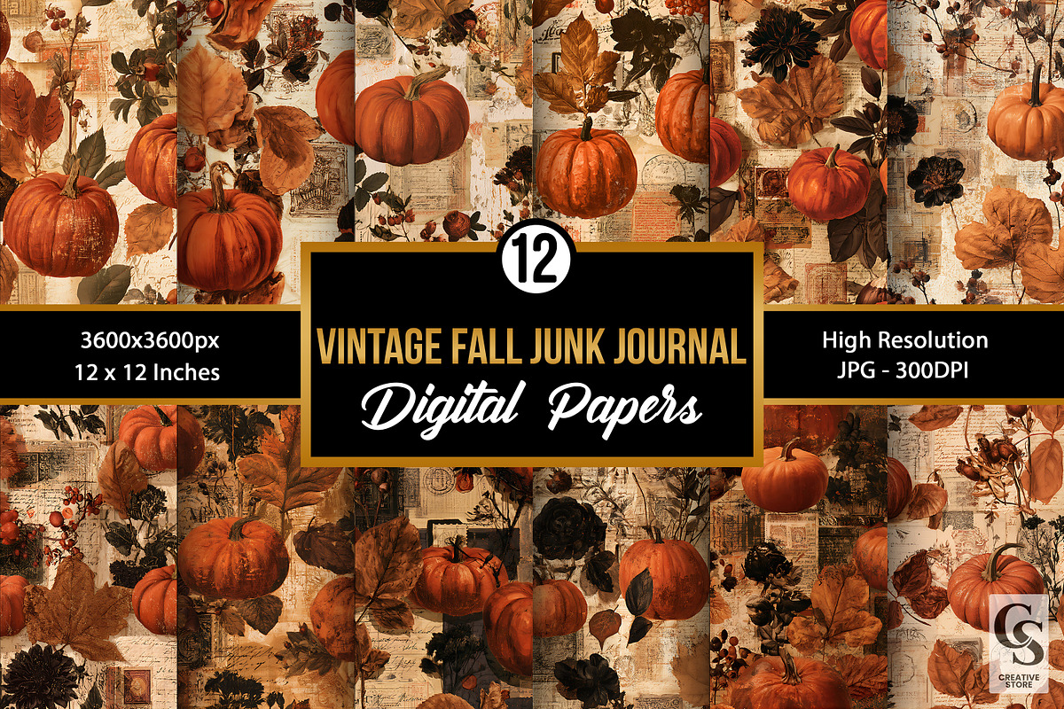 Vintage Autumn Junk Journal Paper, a Pattern Graphic by Creative Store (Photo 1 of 5)
