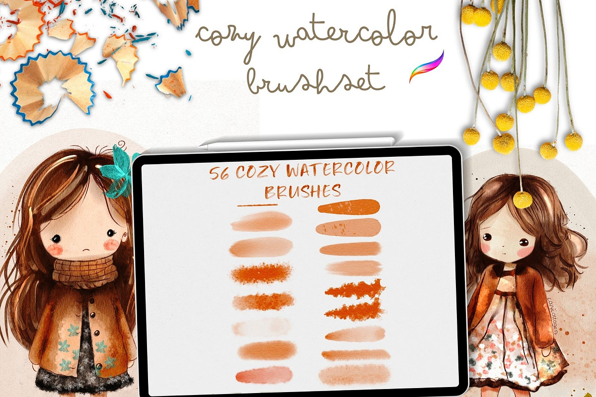 87 COZY PROCREATE WATERCOLOR BRUSHES, a Brush Add-On by Warm Cozy Cottage (Photo 8 of 13)