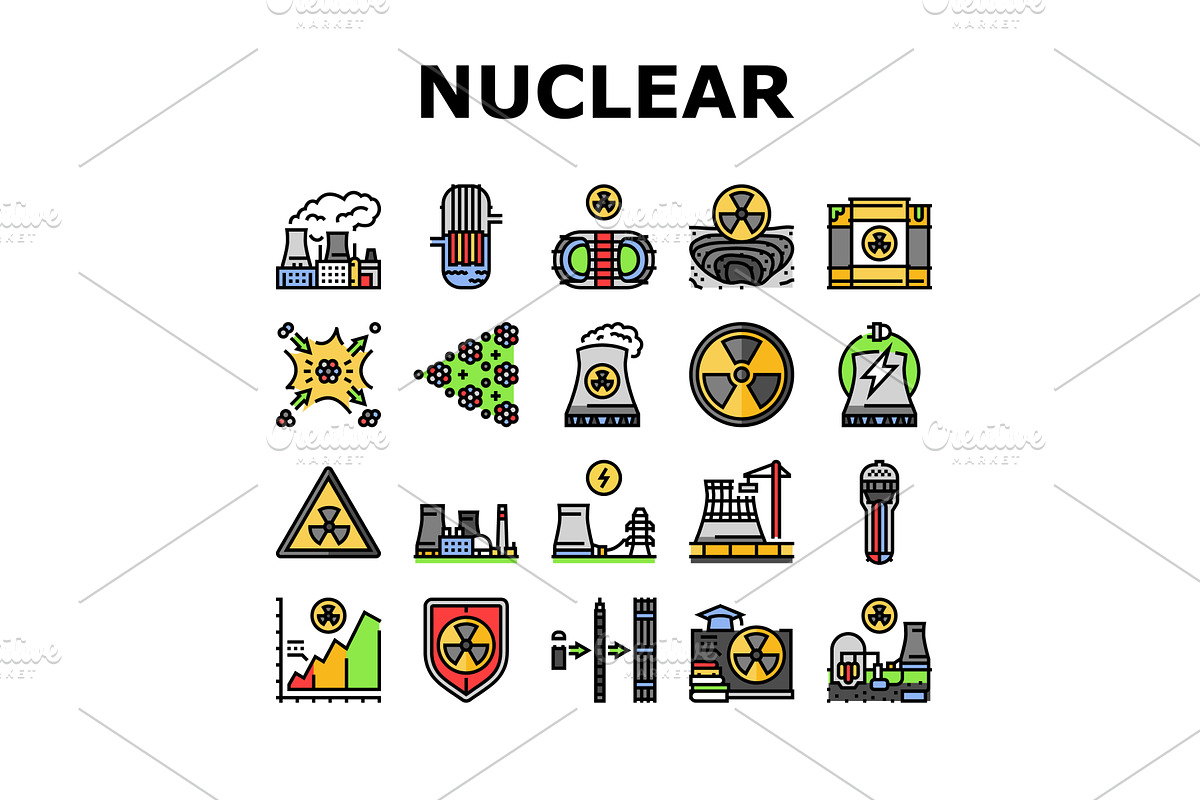 nuclear energy power plant icons set, an Illustration by pikepicture