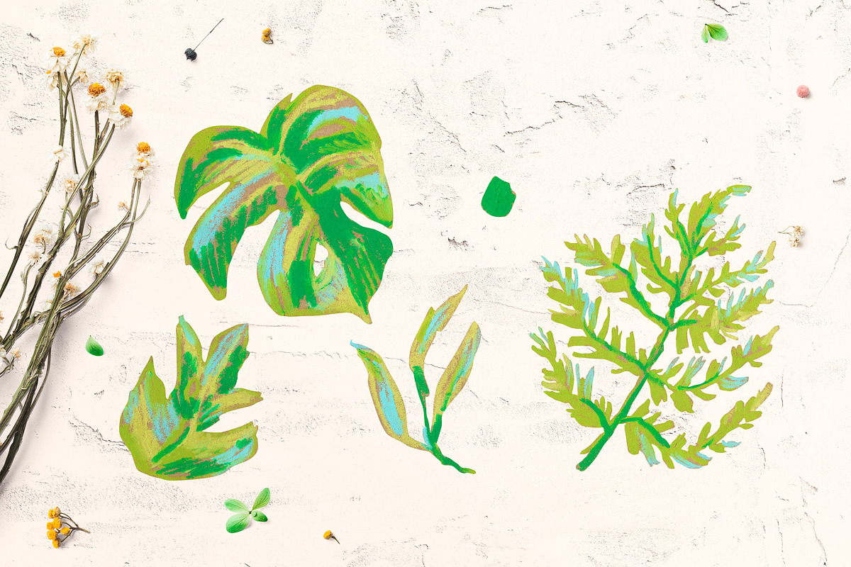 Crayon Botanical Leaves Clipart Set, a Decorative Illustration by Lucyinyourheart (Photo 2 of 3)