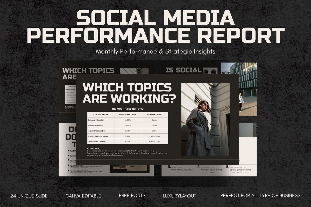 Social Media Report Canva Template, a Presentation Template by ShowUp! Studio (Photo 1 of 7)