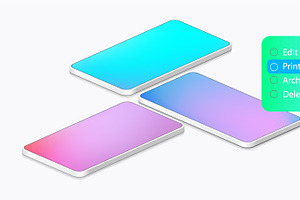 Three mobile phones in isometry with