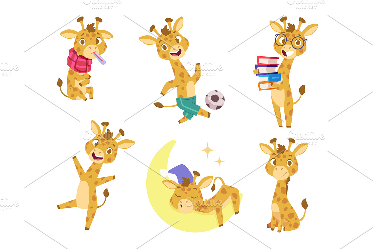 Giraffe. Cartoon baby animal playing, an Animal Illustration by Onyx