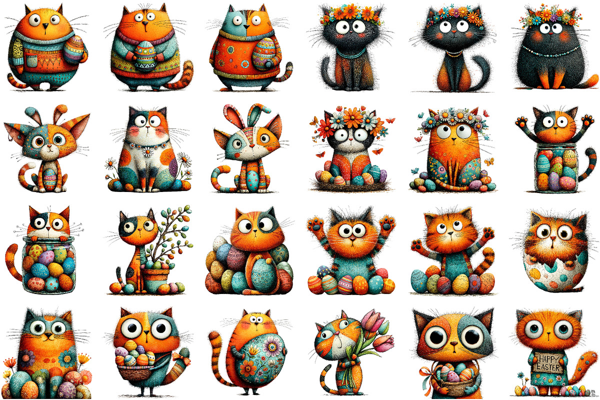 Whimsical Spring Cat Clipart Bundle, an Illustration by Sublimation Artist (Photo 2 of 7)