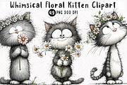 Whimsical Floral Kitten Clipart, an Animal Illustration by fashionaddict (Thumbnail 1 of 7)