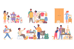 Cartoon flea market visitors. Happy, an Object Illustration by YummyBuum