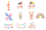 Watercolor Birthday Clipart, an Illustration by Designworld (Thumbnail 2 of 4)