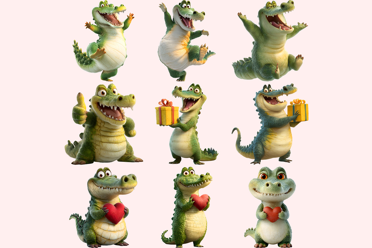 Funny Crocodile Clipart PNG Bundle, a Graphic by M9 Design (Photo 3 of 9)