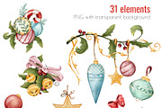 Christmas balls Clipart PNG Set, a Seasonal Illustration by Mespilia (Thumbnail 2 of 5)