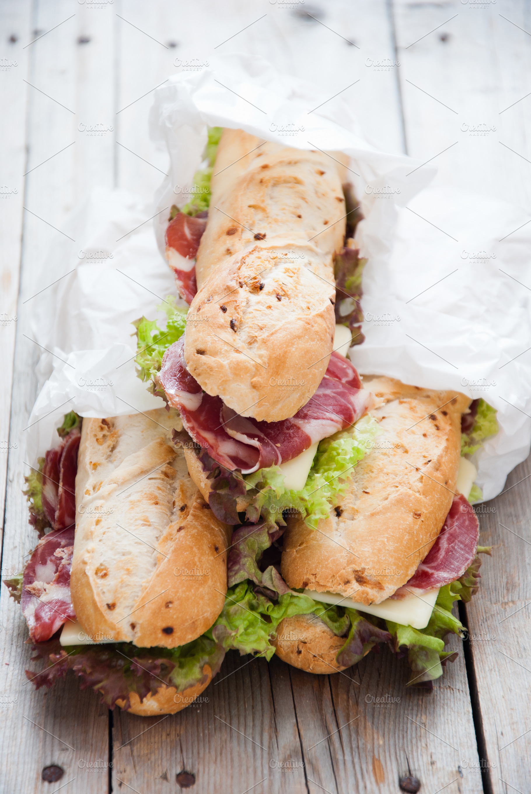 Picnic jamon sandwich stock photo containing appetizers and bread, a Food & Drink Photo by letterberry