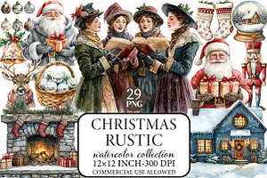 Watercolor Rustic Christmas Clipart, an Illustration by Libby Wishes