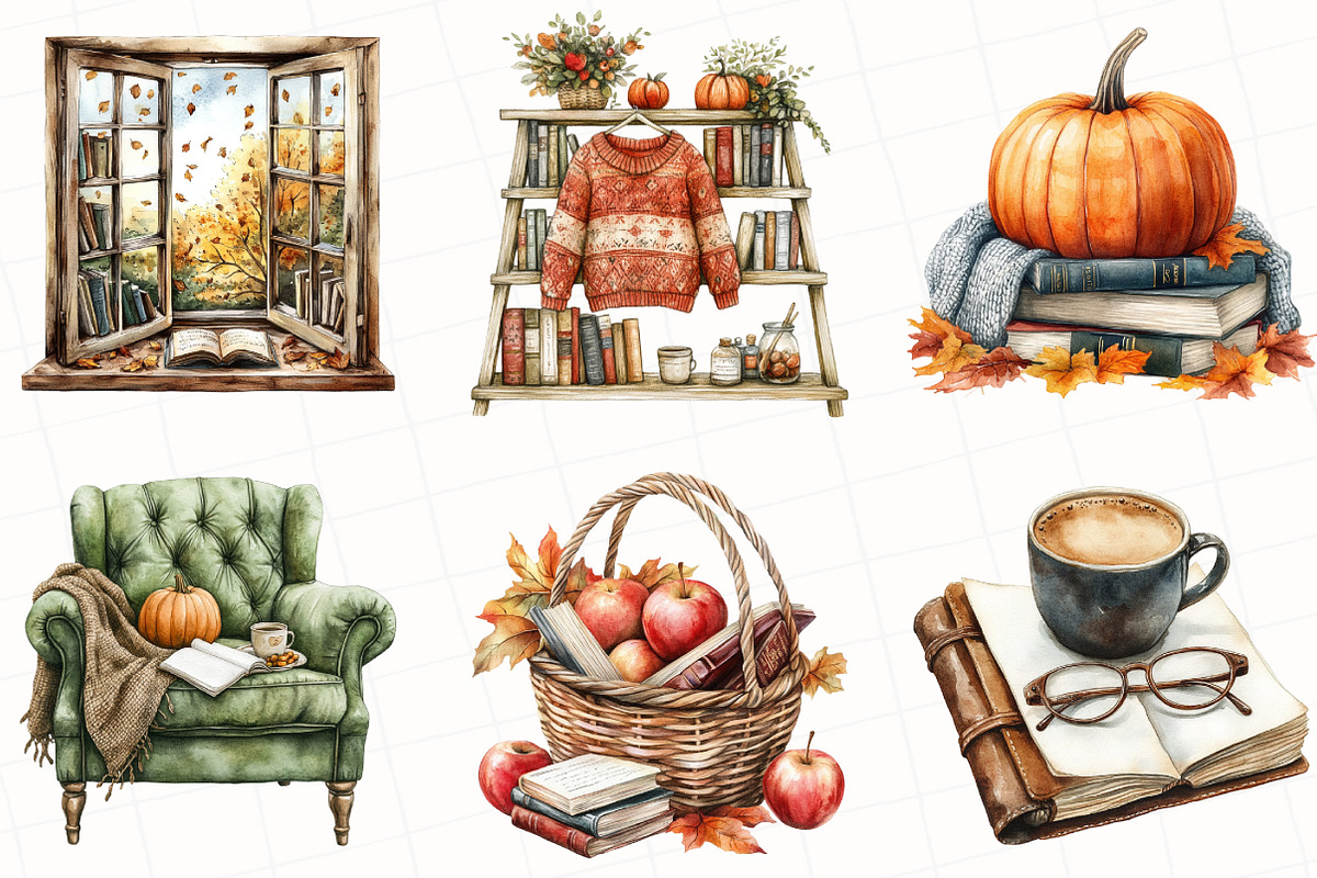 Autumn Cozy Reading Clipart, an Illustration by OK Design (Photo 2 of 5)