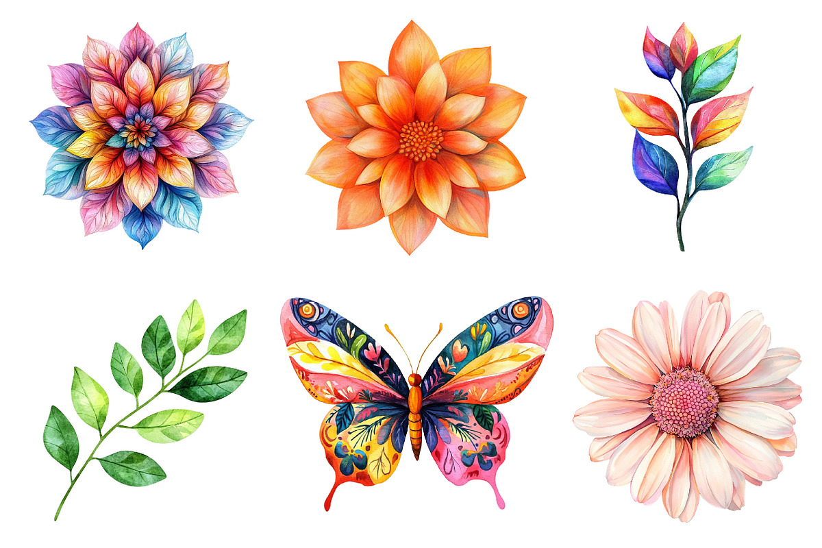 Bohemian Floral Clipart PNG, an Illustration by Designking (Photo 4 of 5)