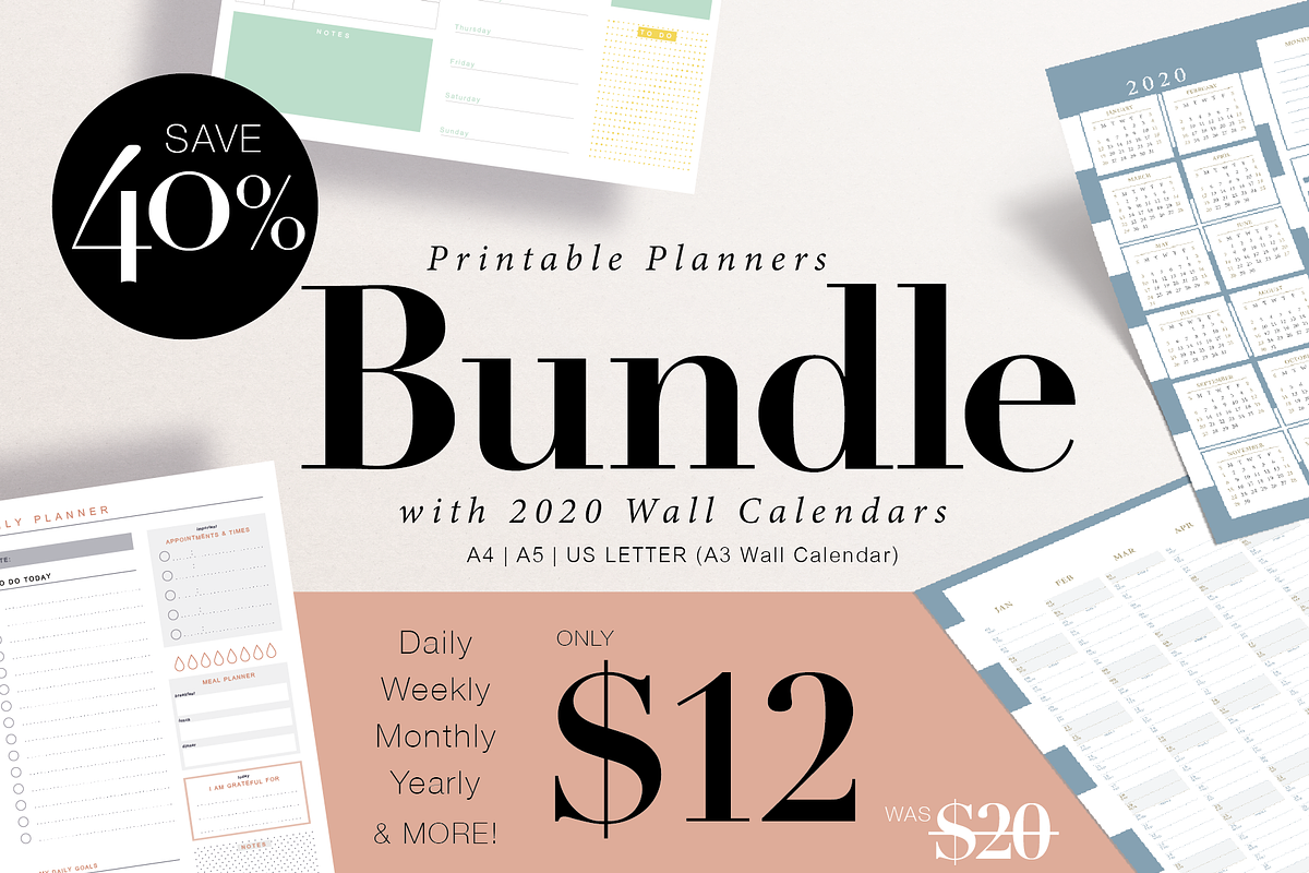 Printable Planners BUNDLE 2020, a Stationery Template by Suphansa (Photo 1 of 17)