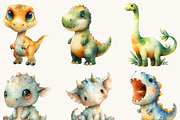 Watercolor Cute Dino Clipart, an Animal Illustration by Design Scotch (Thumbnail 2 of 9)
