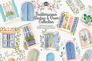 Mediterranean window and door clipar, a Decorative Illustration by Patishop Art