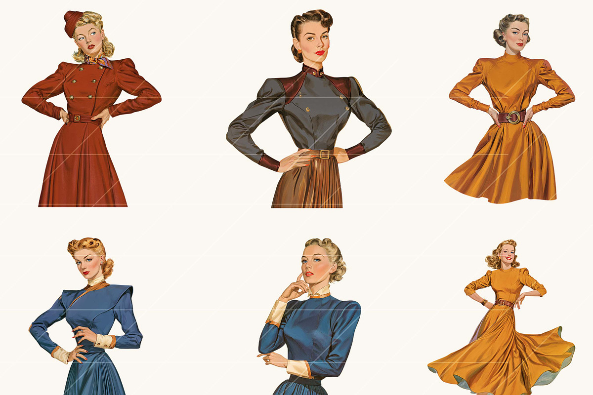 1940s Vintage Ladies Clipart, a Person Illustration by BusyDaydesign (Photo 3 of 9)