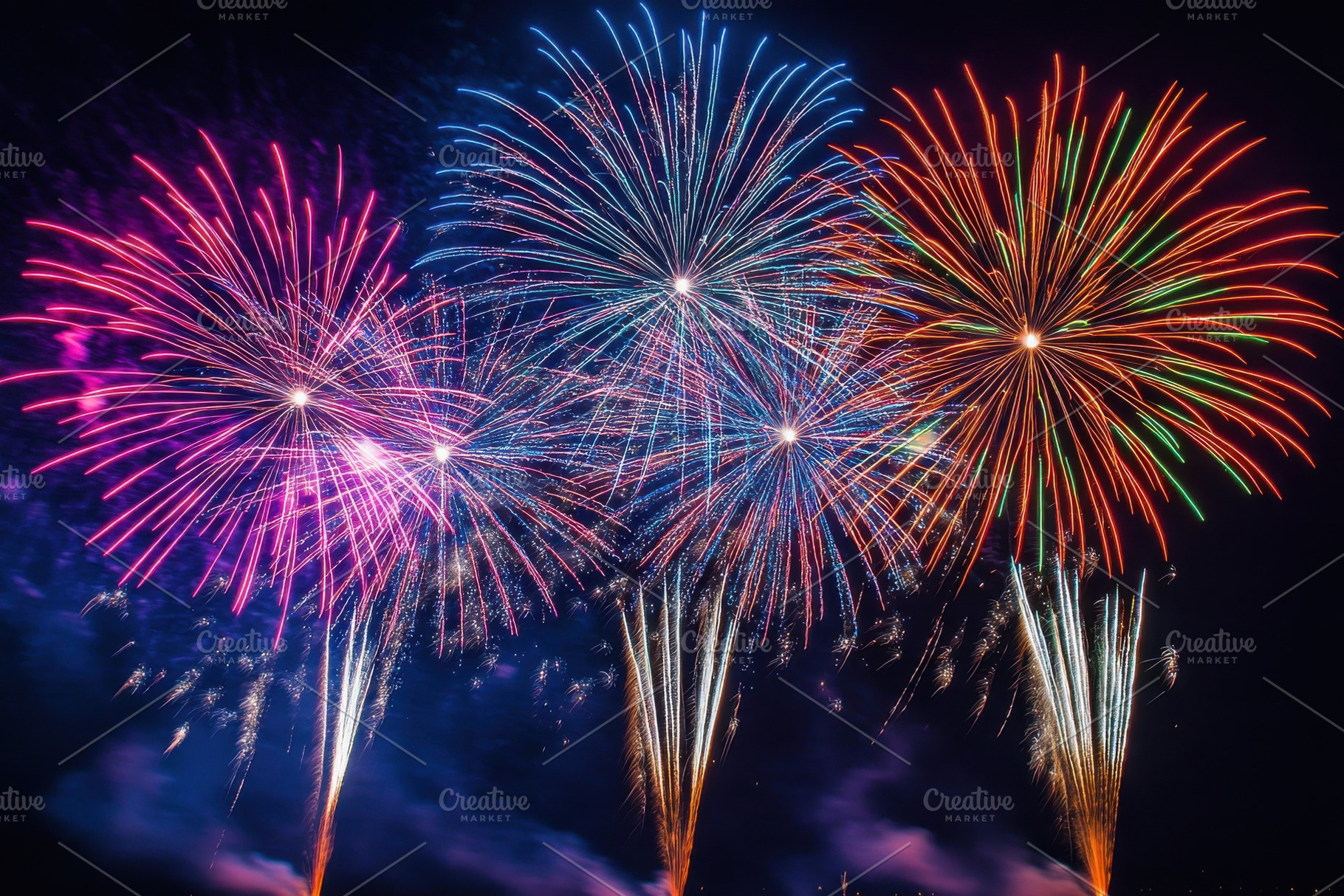Vibrant Fireworks Display Night Sky, a Photo by Pixeness Studio
